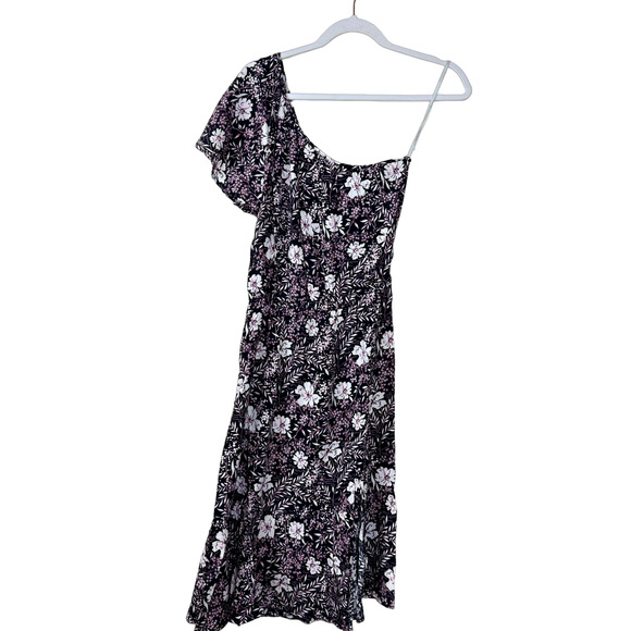 Bobi Black Floral Printed Crepe One Shoulder Ruffle Dress NWT Size XS - Picture 2 of 10